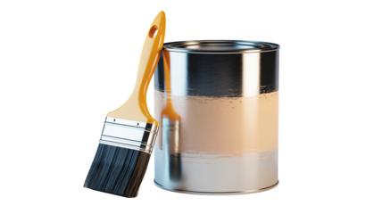 Professional paint can and brush ready for home renovation projects, interior design, and DIY crafts, inspiring creative transformations