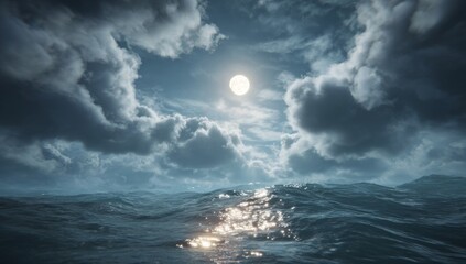 A serene moment at dawn is created as calm ocean waves are seen under a hazy sky with the sun slowly rising and casting a soft light over the water