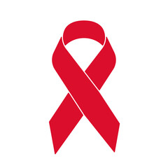 Red awareness ribbon symbol on white background representing support and solidarity for health awareness