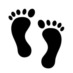 Black footprint silhouette icon of human feet on white background symbol of step walk and movement concept