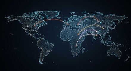 Global Network Connections and Digital Data Flow Across Continents.