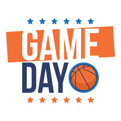 Game Day. Basketball playoff in March. Super sport party in United States. Final games of season tournament. Professional team championship. Ball for basketball. Sport poster. Vector