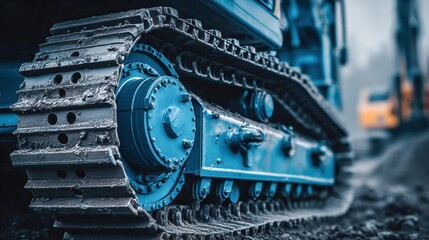 Close Blue Bulldozer Track And