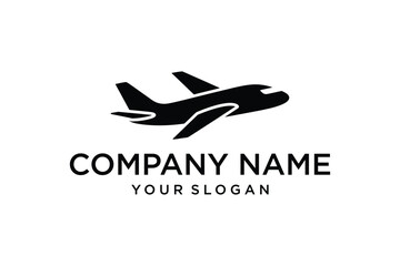 Airplane Logo Design Vector Template. Minimalist Black Silhouette Jet Aircraft Icon for Aviation, Travel, Transport, and Logistics Company Branding.