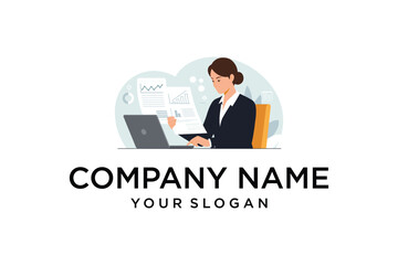 Professional Businesswoman Analyzing Data with Laptop and Financial Reports