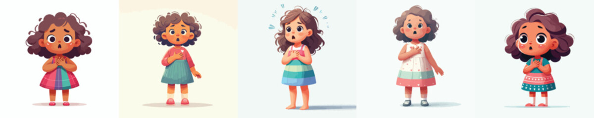 vector little girl surprised expression holding chest