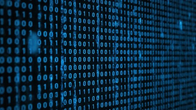 Digital binary code forms captivating patterns, illustrating core of technology and data processing within modern computer systems, showcasing vibrant sequences of information flow - Powered by Adobe