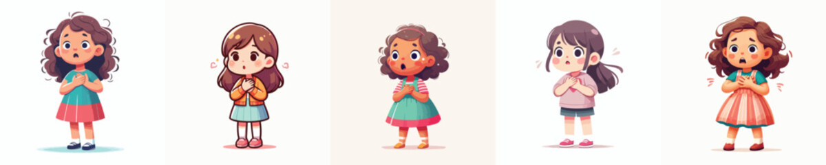 vector little girl surprised expression holding chest