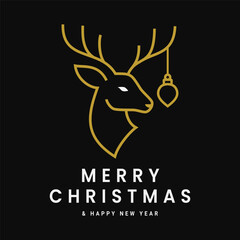 Christmas Card With Merry Christmas Deer And Happy New Year Greeting