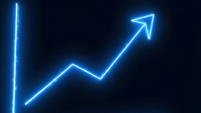 Glowing blue line graph illustrates upward trend, showcasing growth in data analysis and business performance, while modern wave patterns evoke energy and dynamism in visual storytelling