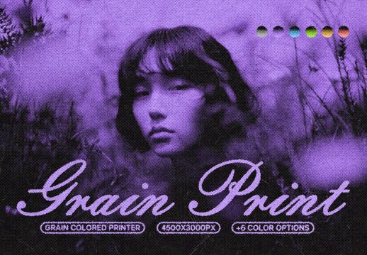 Grain Colored Printer Photo Effect Mockup