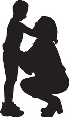 vector, silhouette of  mother who looks her son in the eye and is about to hug him