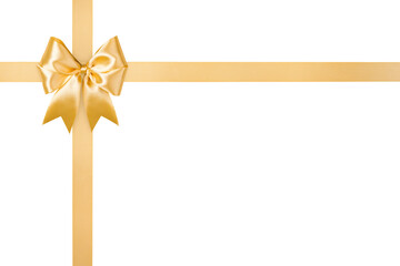 Gold Bow and Crossed Ribbon Isolated on White and Png Transparent Background, Clipping Path Included