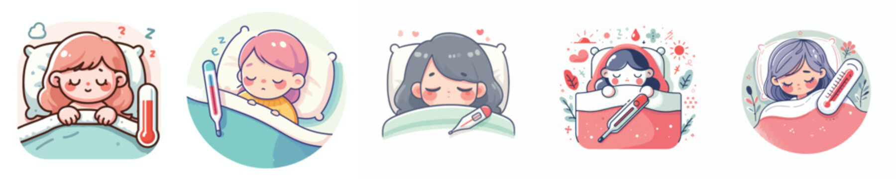 vector a little girl has a fever