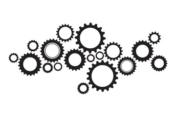 Black and White Vector Gears Illustration with Interlocking Cogwheel Design