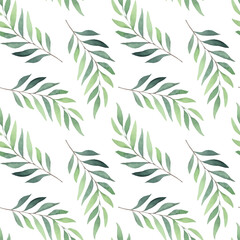 tea leaves watercolor seamless background. Decorative vector texture for tea packaging, greeting cards and textile surfaces.