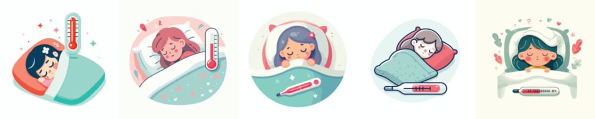 vector a little girl has a fever