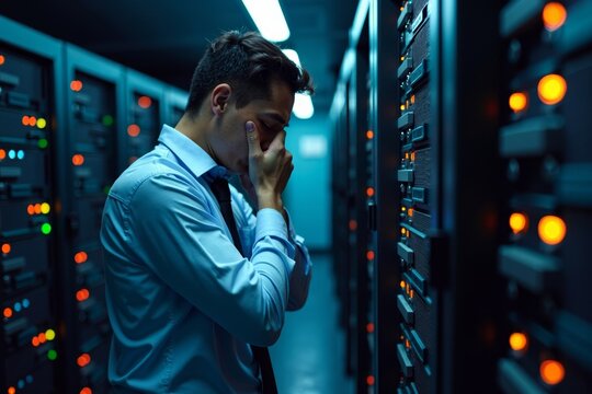 The Isolated Technician: Struggling in a Server Room Amidst a Devastating Cyber Security Breach