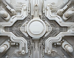 futuristic white circuit board with intricate electronic pathways