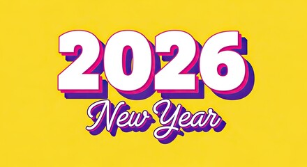 2026 new year text on a yellow background with purple shadow no logo use