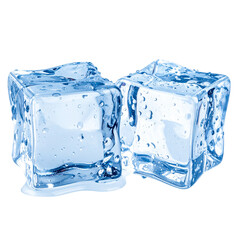 Two ice cubes, isolated on transparent background, png 