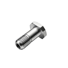 Close-up of a shiny, metallic bolt with a hexagonal head