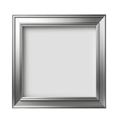 Empty square picture frame, metallic silver, isolated on black background