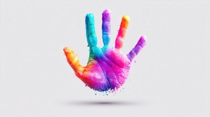 Vibrant handprint in a rainbow of colors against a clean, neutral background