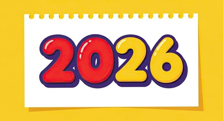 Bold red and yellow 2026 numbers on a white paper no logo use