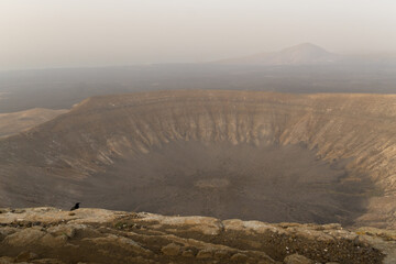 hiking in the volcano landscape of Timanfaya in Lanzarote