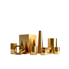 Golden geometric shapes and objects of different forms