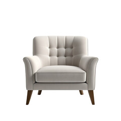 Elegant button-tufted armchair with curved arms and wooden legs