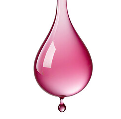 Pink, glossy liquid drop isolated against a black background