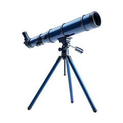 Deep blue telescope on a tripod isolated on a black background