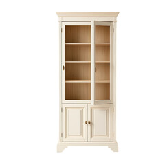 Tall, off-white wooden cabinet with glass upper doors