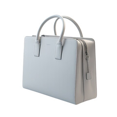Modern, minimalist gray leather briefcase with handles and zipper detail