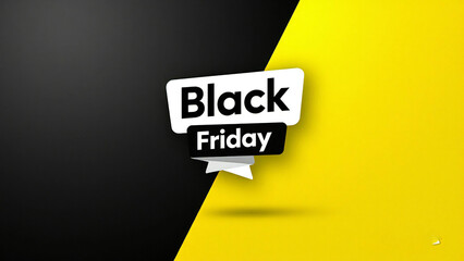Black Friday text on a split black and yellow background with shadow sale discount