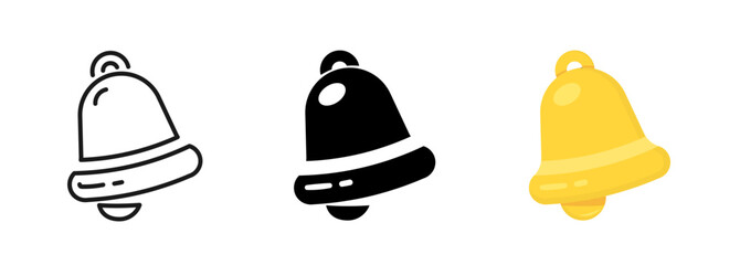 Notification bell icon set. Alarm symbol. Incoming message symbol. Bell for subscribe, alarm and push chat alert. New notification, reminder. Vector illustration