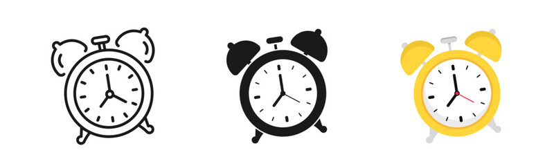 Time alarm clock icon set. Schedule timer sign for UI designs. Clock ringing sign symbol illustration. Vector