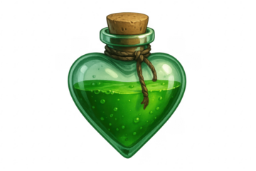 Heart shaped bottle with green magic elixir