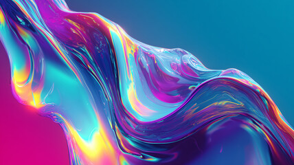 Bright glowing liquid abstract background. Bright smooth luminous waves poster. Fluid banner. Blue, purple colors. Digital raster bitmap illustration. 