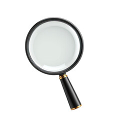 Overhead view of a classic magnifying glass on black background, detail