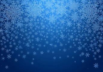 Abstract blue background with falling snowflakes and winter frost patterns isolated on white background