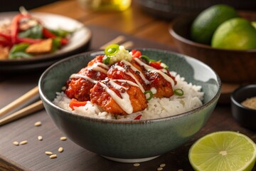 Mouth-Watering Sweet Chili Chicken Rice Bowl — Professional 4K Café Food Advertisement for Menu Design
