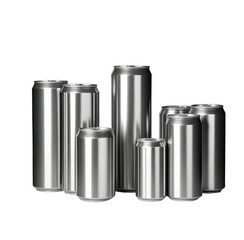 Shiny metal cans stand out against a dark background