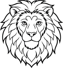 Detailed asiatic lion head line art illustration with majestic mane isolated on transparent background isolated on white background