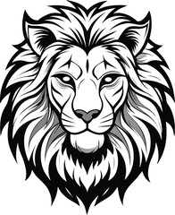 Majestic asiatic lion head line art illustration isolated on transparent background for design projects isolated on white background
