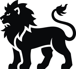 Detailed line art illustration of a majestic barbary lion standing proudly isolated on white background isolated on transparent background