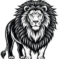 Majestic african lion portrait with detailed mane and fierce gaze isolated on white background isolated on transparent background