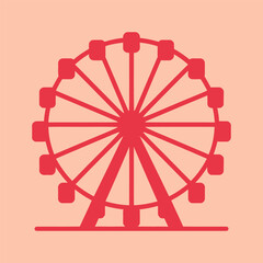 Ferris wheel icon in flat red design on a light peach background representing amusement park attractions